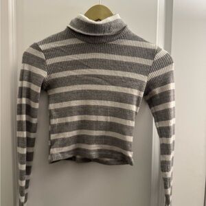 Bershka Striped Ribbed Turtleneck Crop Top — Size XS